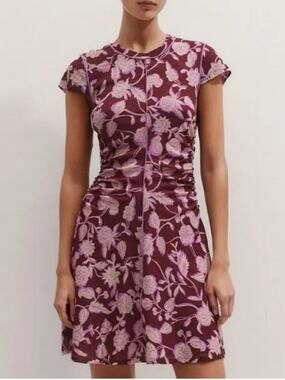 ME+EM Midnight Hibiscus Print Ruched Mini Dress Pink Multi No Size Tag